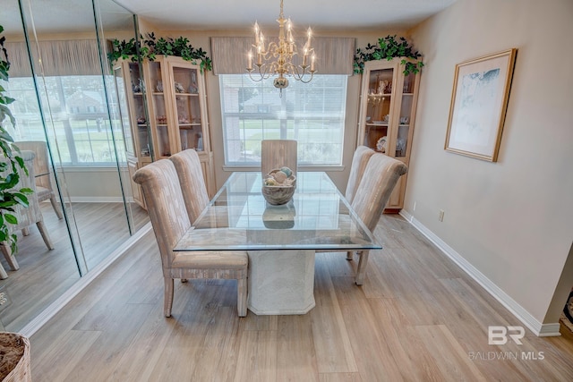 dining space with a chandelier and light wood-type flooring