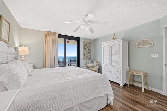26802 Perdido Beach Blvd Unit 1008, Orange Beach, AL 36561 - bedroom with access to outside, wood finished floors, baseboards, a textured ceiling, and a ceiling fan