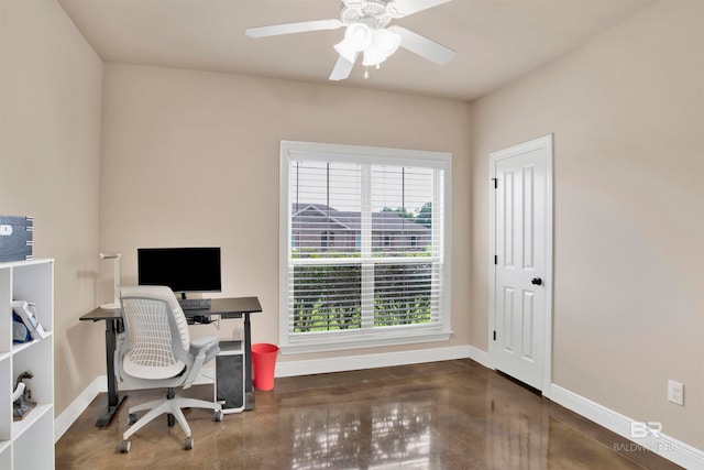 office area featuring a wealth of natural light and ceiling fan