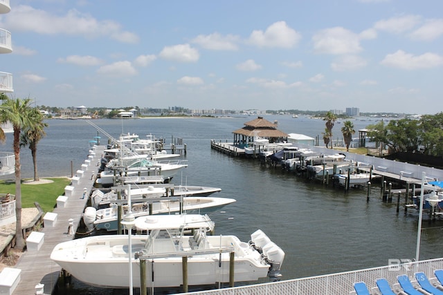 view of dock with a water view