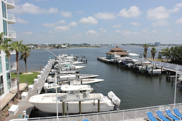 dock area featuring a water view