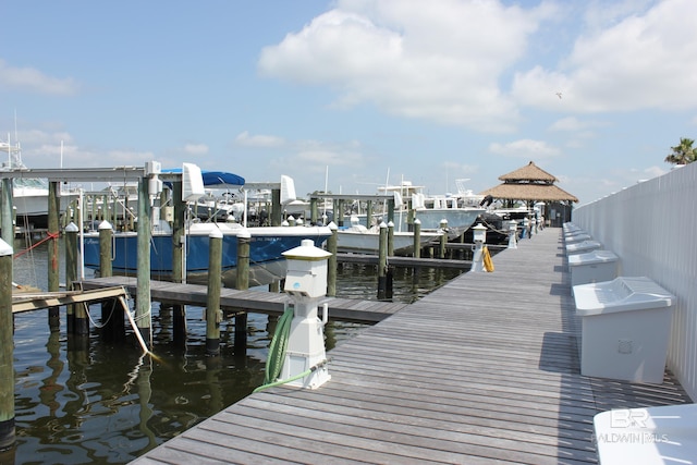 view of dock with a water view