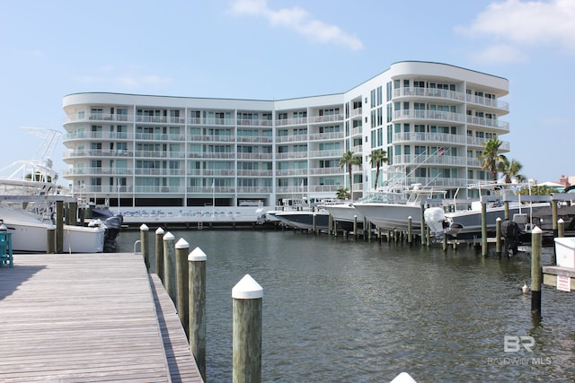 view of dock with a water view