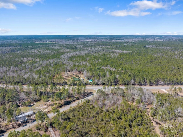birds eye view of property with a wooded view