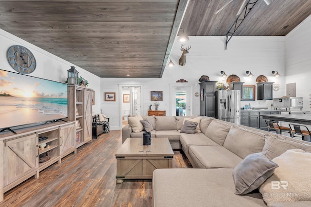 30857 Cypress St, Perdido Beach, AL 36530 - living area featuring wood finished floors and wooden ceiling