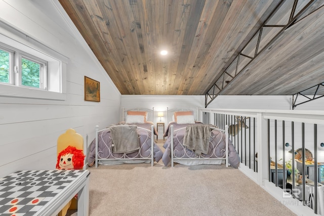30857 Cypress St, Perdido Beach, AL 36530 - rec room with carpet floors, wooden ceiling, lofted ceiling, and wood walls