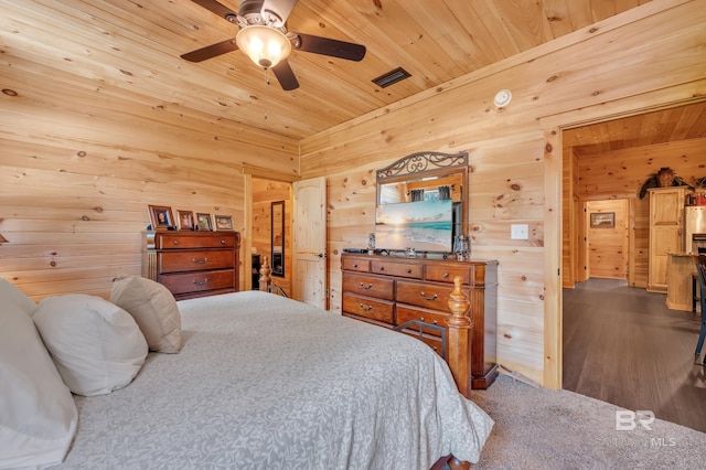 30857 Cypress St, Perdido Beach, AL 36530 - bedroom with wood walls, wooden ceiling, and ceiling fan