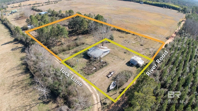 aerial view featuring a rural view