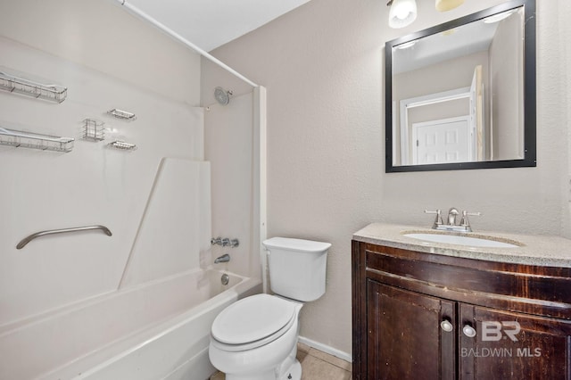 full bathroom featuring bathing tub / shower combination, tile patterned floors, vanity, and toilet