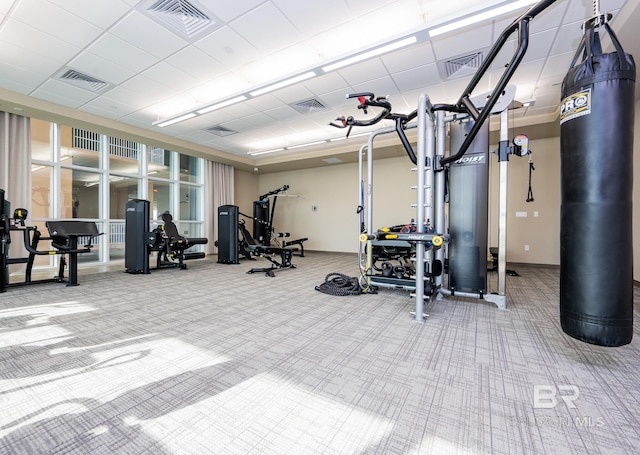 workout area featuring carpet floors and visible vents