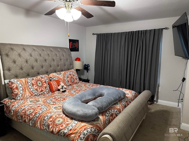 bedroom featuring carpet and ceiling fan