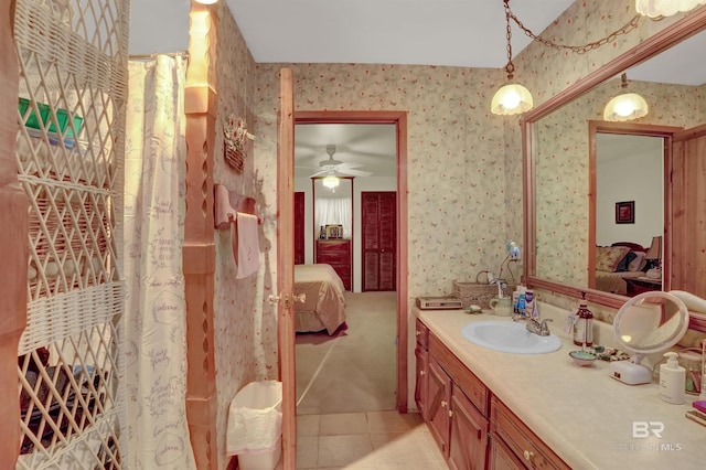 bathroom with vanity and tile patterned flooring