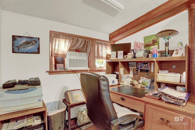 office space featuring cooling unit and beam ceiling