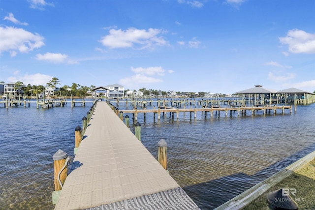 dock area featuring a water view