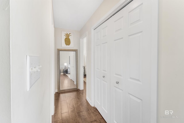 hall featuring dark wood-type flooring