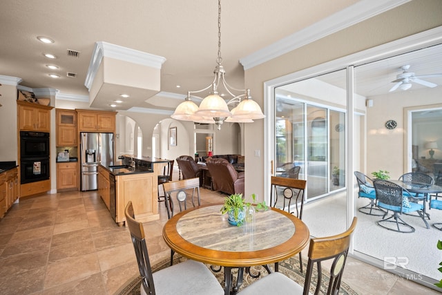 270 Cypress Lake Dr, Gulf Shores, AL 36542 - dining space featuring ornamental molding, recessed lighting, and ceiling fan