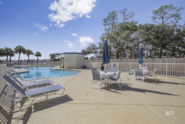 view of swimming pool featuring a patio