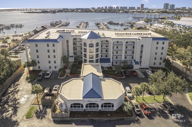 aerial view with a water view