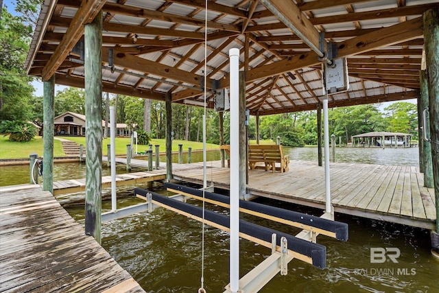 view of dock featuring a water view