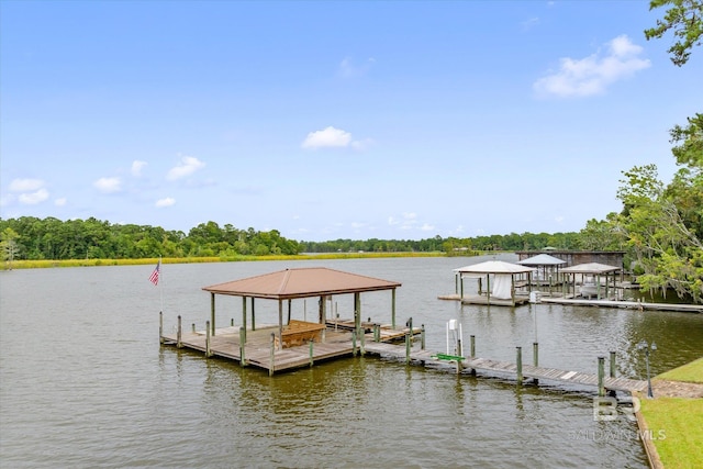 view of dock with a water view