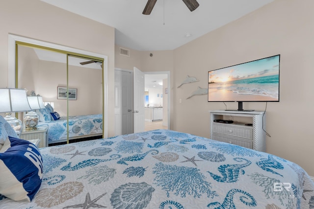 455 E Beach Blvd Unit 511, Gulf Shores, AL 36542 - bedroom with visible vents, ceiling fan, and a closet