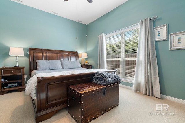 4001 Landfall Dr, Pensacola, FL 32507 - bedroom featuring a ceiling fan, light carpet, baseboards, and visible vents