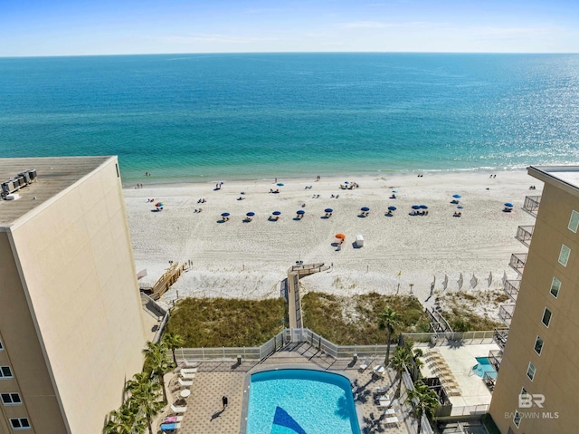 view of water feature featuring a beach view