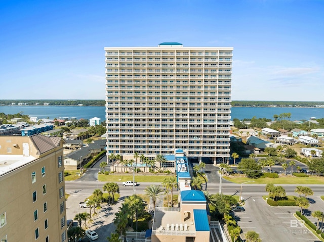 aerial view with a water view