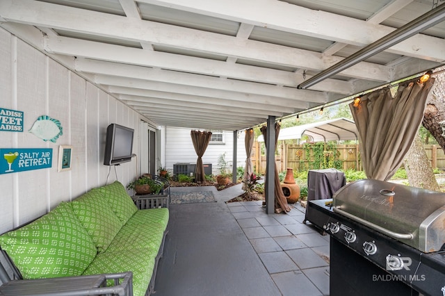 view of patio / terrace featuring a grill and an outdoor hangout area