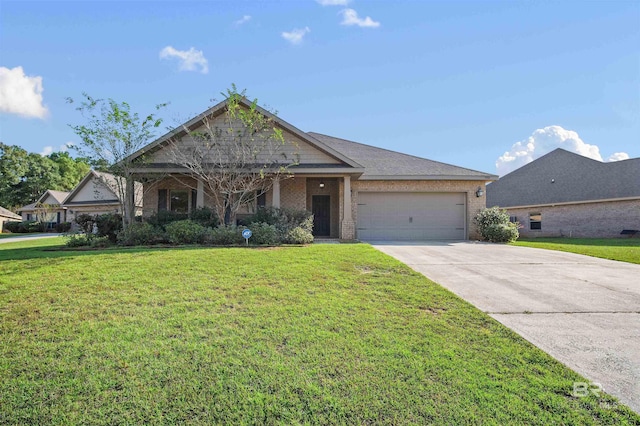 view of front of property with a garage and a front lawn