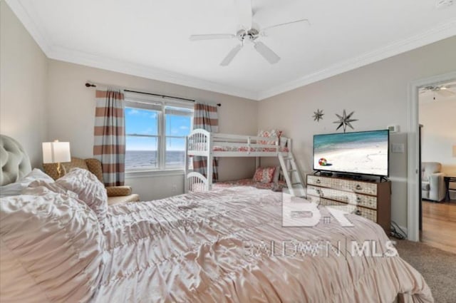 2223 W Beach Blvd, Gulf Shores, AL 36542 - bedroom with carpet floors, ornamental molding, and ceiling fan