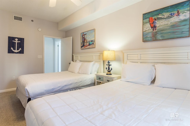 bedroom featuring carpet and ceiling fan