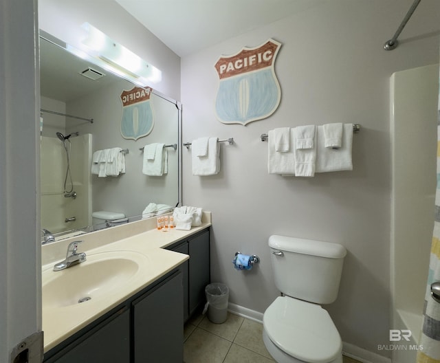 full bathroom featuring tile patterned flooring, vanity, toilet, and shower / bath combo