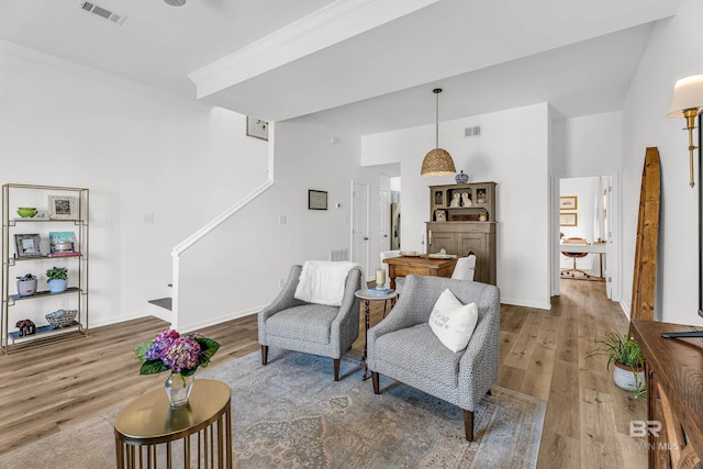 4 Yacht Club Dr Unit 15, Daphne, AL 36526 - sitting room with wood finished floors, stairs, baseboards, and a high ceiling