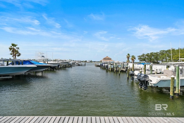 view of dock featuring a water view