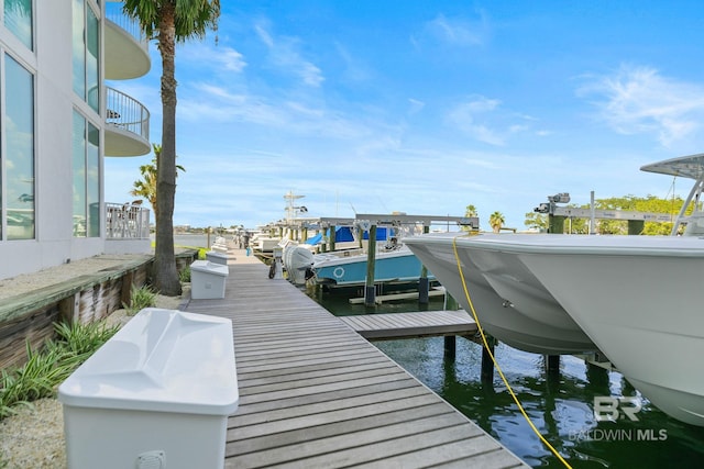 dock area with a water view