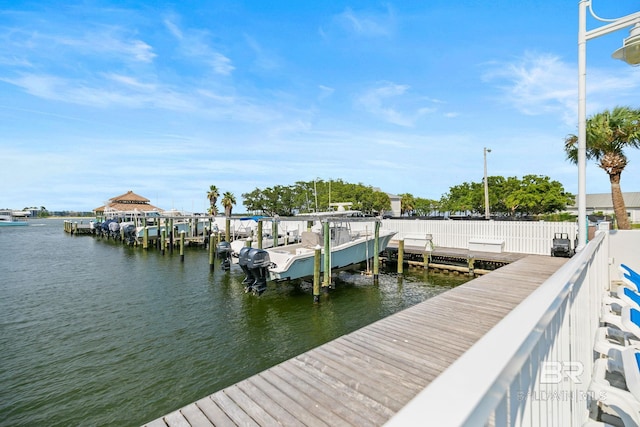 view of dock with a water view