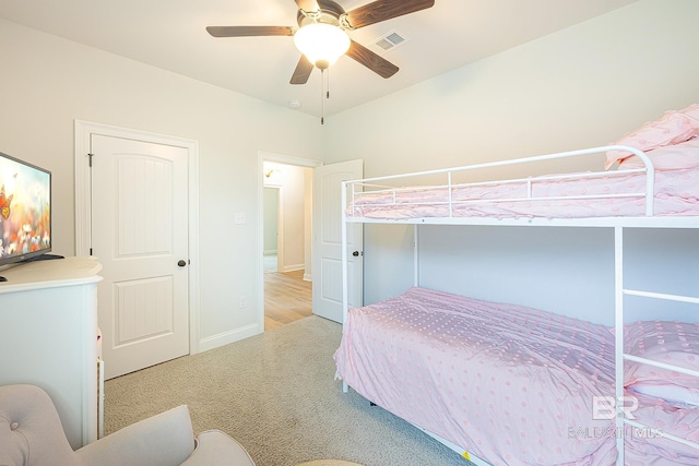 bedroom featuring carpet and ceiling fan