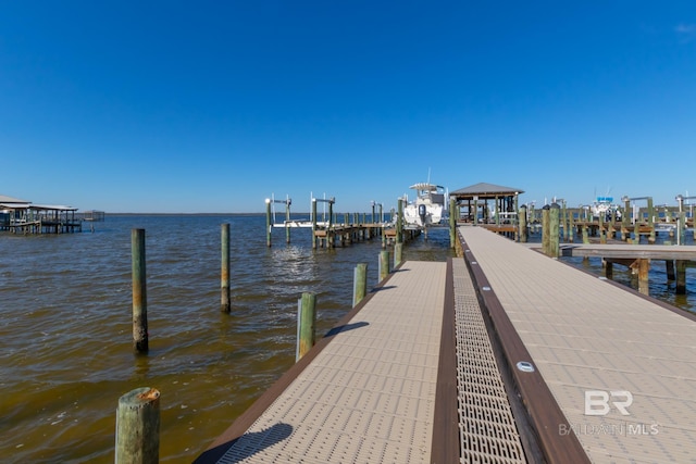 dock area with a water view