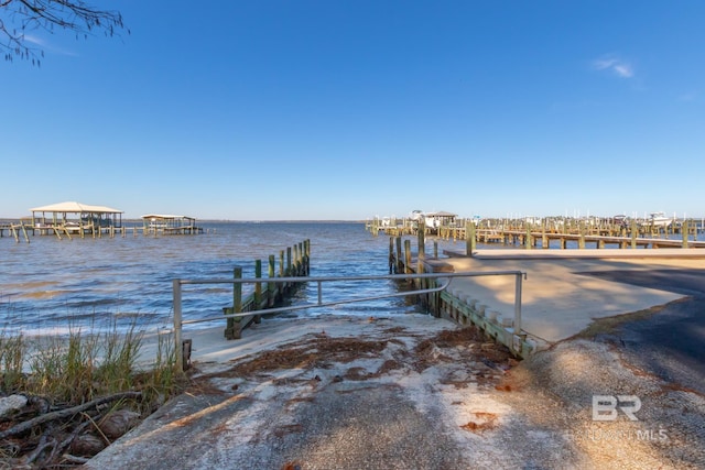 view of dock featuring a water view