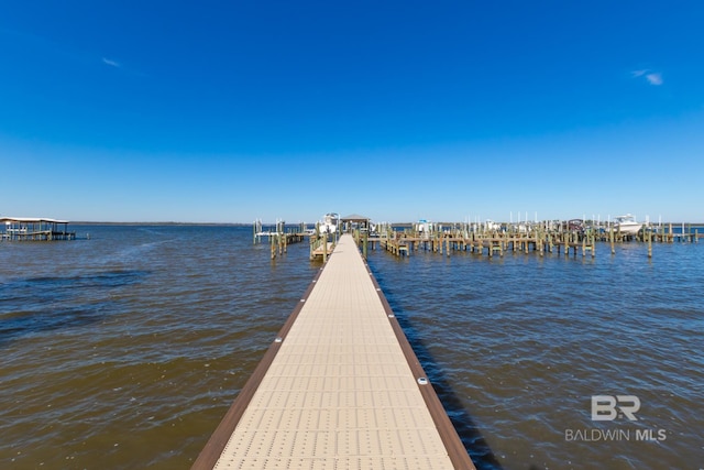 view of dock with a water view