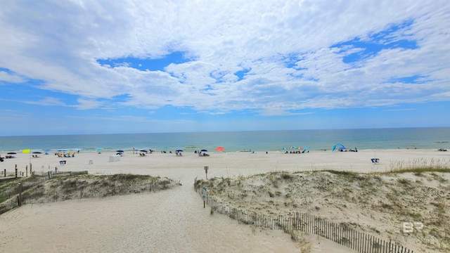 property view of water with a beach view