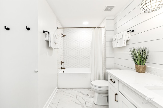 453 Dune Dr Unit 404, Gulf Shores, AL 36542 - full bath with vanity, shower / bath combo, marble look tiles, and recessed lighting