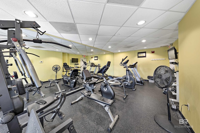 453 Dune Dr Unit 404, Gulf Shores, AL 36542 - exercise room with a paneled ceiling and recessed lighting