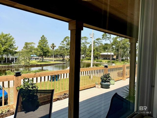 deck with a water view