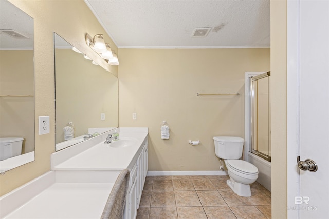 1872 W Beach Blvd Unit 206, Gulf Shores, AL 36542 - bathroom with toilet, crown molding, a textured ceiling, baseboards, and tile patterned floors