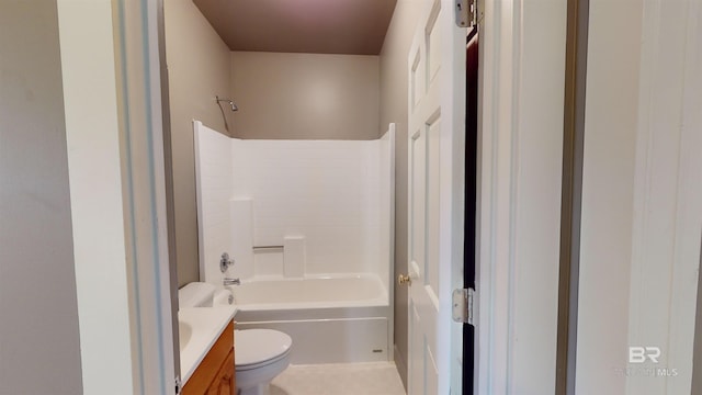 full bathroom featuring vanity, toilet, and washtub / shower combination