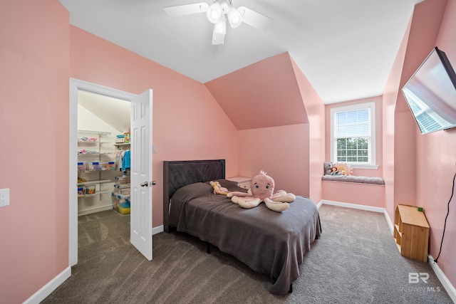 19083 County Road 13, Fairhope, AL 36532 - bedroom with carpet, a spacious closet, lofted ceiling, and baseboards