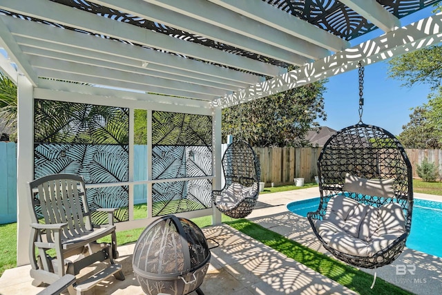 19083 County Road 13, Fairhope, AL 36532 - view of patio / terrace with an outdoor fire pit, a fenced backyard, and a pergola