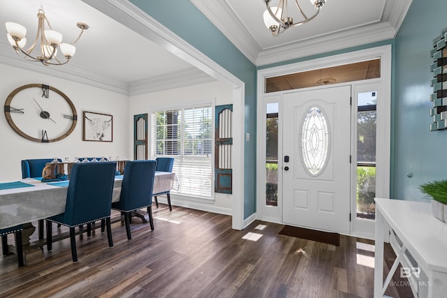 19083 County Road 13, Fairhope, AL 36532 - foyer entrance featuring a chandelier, ornamental molding, dark wood-style flooring, and baseboards